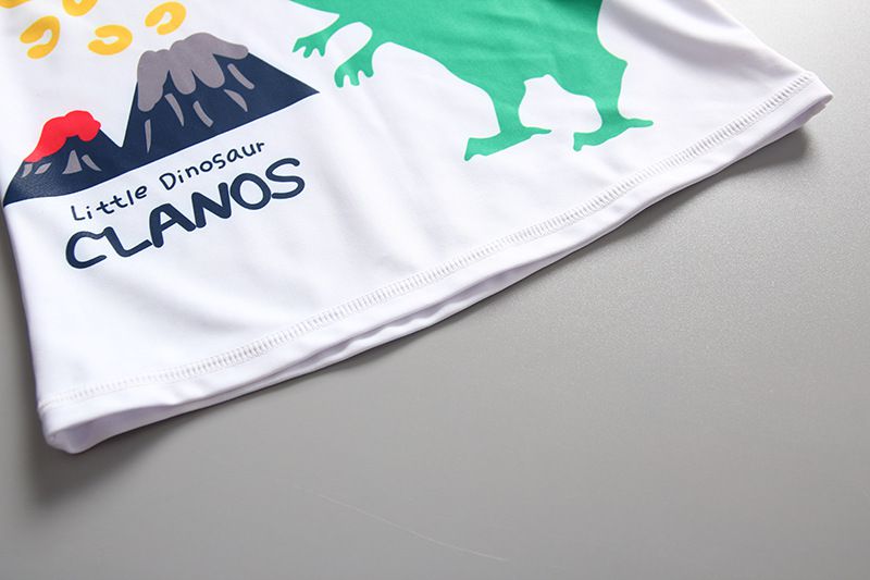 男寶長袖泳裝套裝(附帽子)-快樂恐龍-紅+白+藍