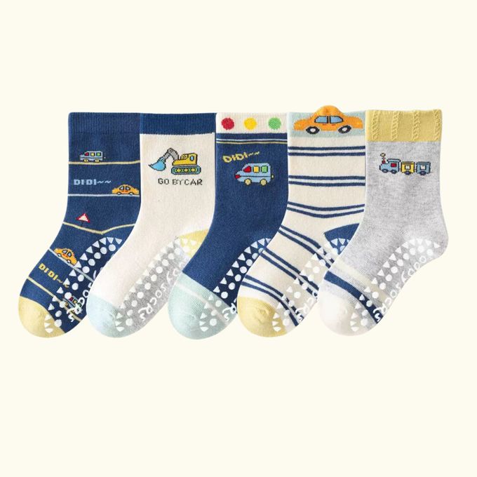 車車紅綠燈防滑點膠中筒棉襪