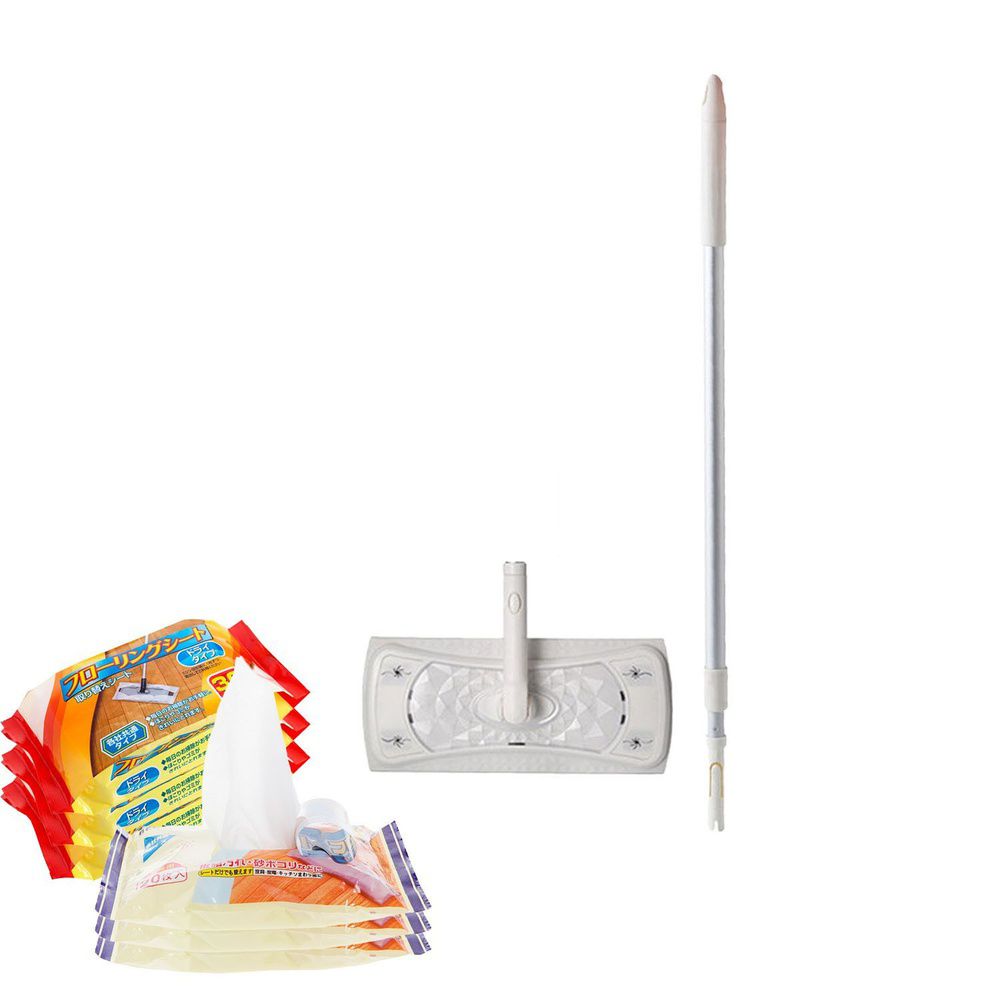 乾濕兩用靜電除塵拖把組-替換頭x1+2節輕巧伸縮桿x1+乾巾x3+濕巾x3