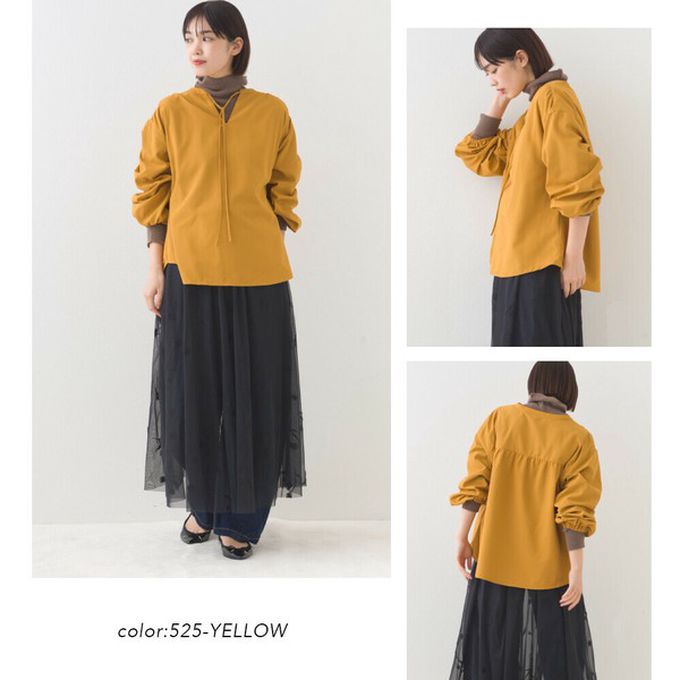 日本 OMNES - 柔滑科技棉 俐落感綁帶澎袖上衣-白