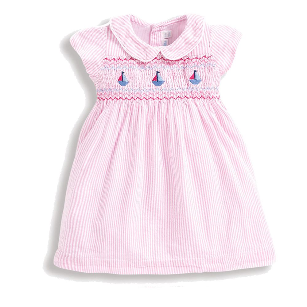英國 JoJo Maman BeBe - 超優質嬰幼兒/兒童100％純棉短袖洋裝-甜蜜粉