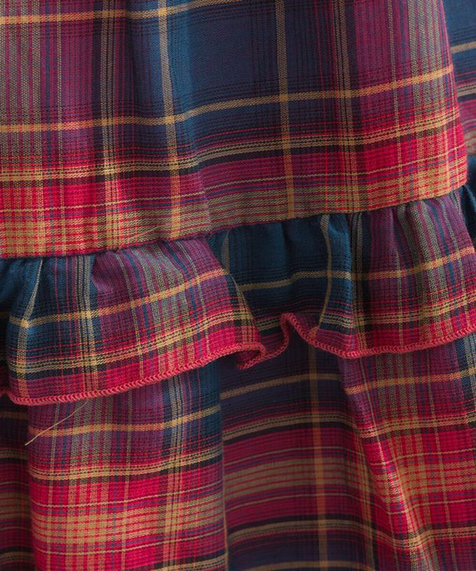 日本 Lupilien - 精緻格紋輕盈感分層俏麗長裙-紅