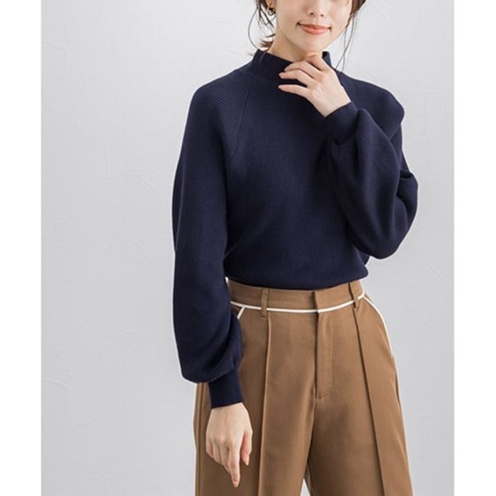 日本 BELLUNA - 優雅後扭結綁帶針織上衣-深可可