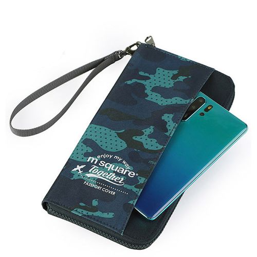 M Square - 長版手挽護照夾紀念版-迷彩藍-23*12cm