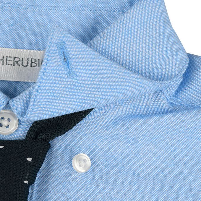 akachan honpo - 長袖襯衫-附針織領帶-淺藍色