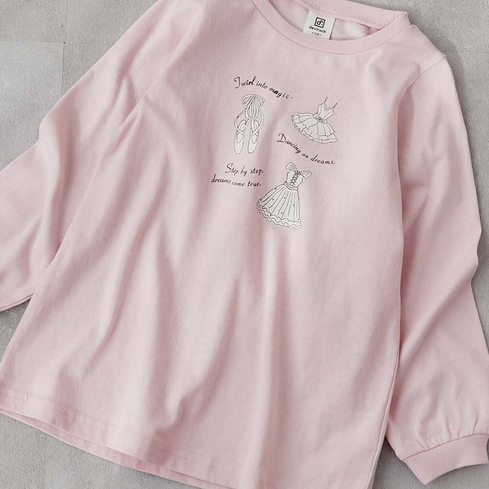 純棉甜美印花長版T恤-芭蕾舞衣-粉紅