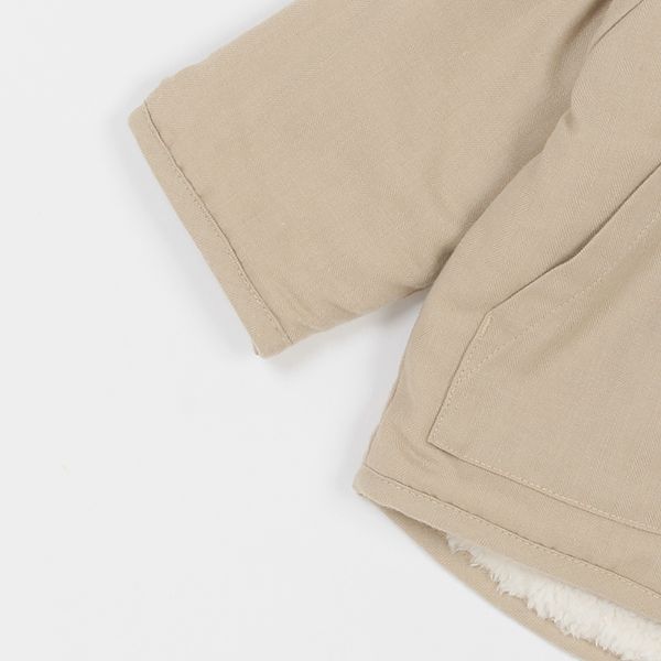 日本 petit main - 翻領英倫風絨毛雙面穿外套-素面卡其