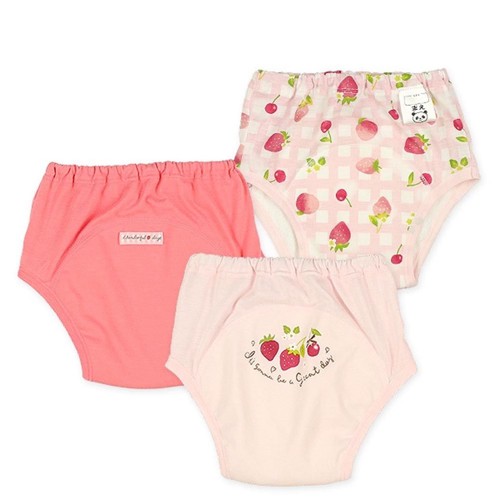 日本西松屋 - 三層密縫式學習褲3件組-草莓-粉紅系