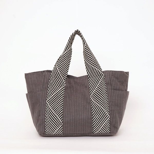 日本 COOCO - 棉麻條紋拼接手提包-黃 (27.5x24x16cm)