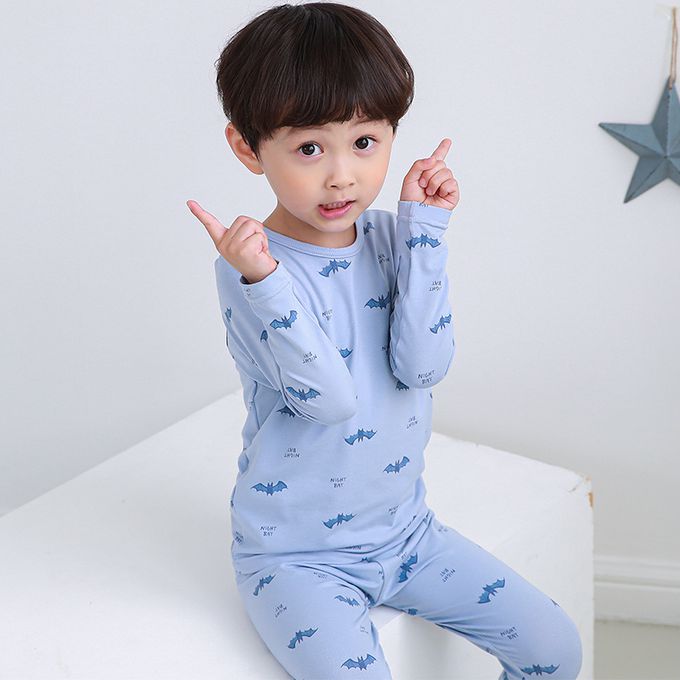 正韓 Cogibu - 極舒適無螢光劑幼兒/兒童 AERO WARM 有機發熱衣睡衣/家居服套裝組-藍蝙蝠