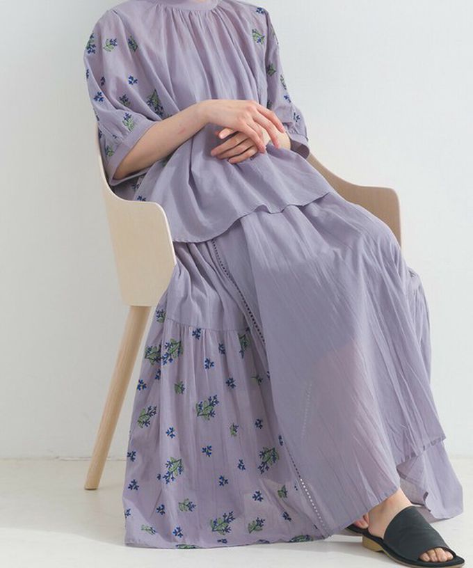 日本 Lupilien - 100%印度棉 優美植物刺繡長裙-紫