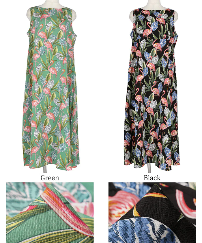 日本 COCA - 熱帶風情印花無袖洋裝-黑
