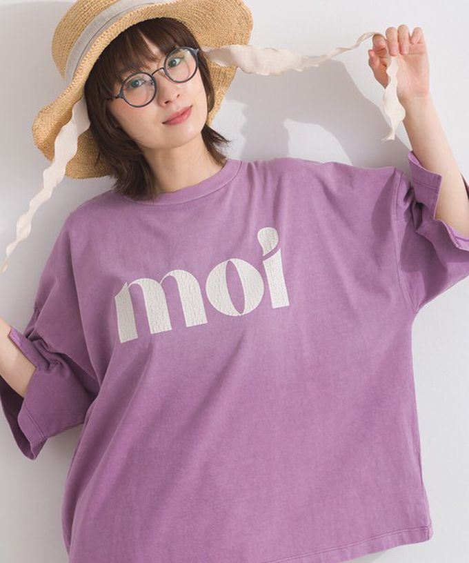 日本 Lupilien - 純棉復古刷色簡約落肩五分袖上衣-珊瑚橘