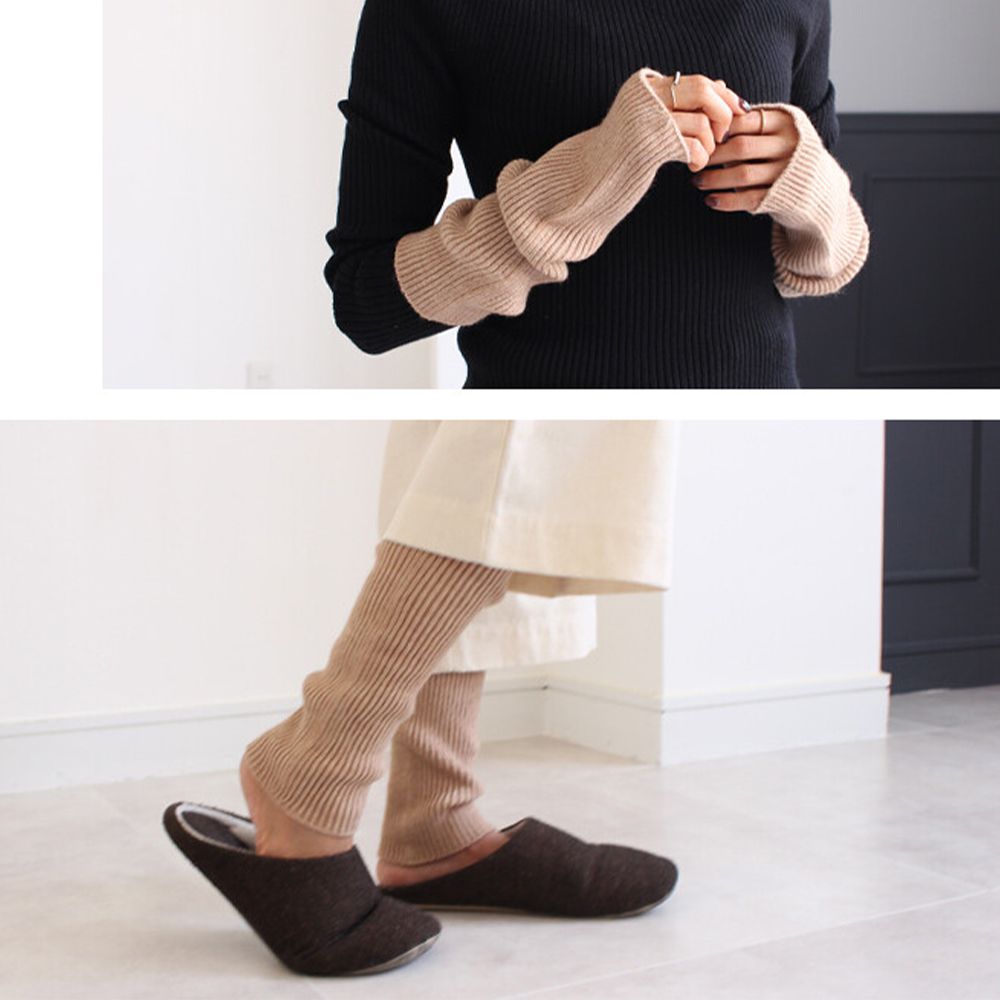 簡約加長設計2用手套/襪套-淺卡其