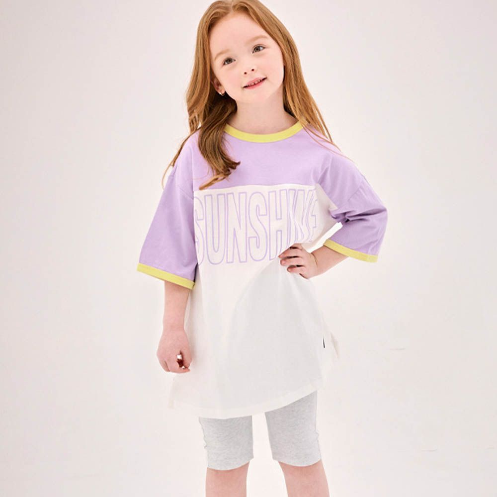 SUNSHINE拼色上衣X內搭褲套裝-紫X淺灰