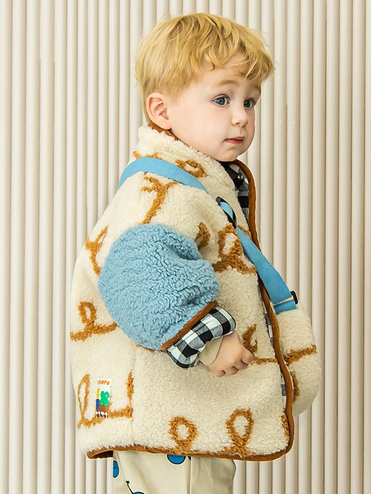 韓國Pimpollo - 恐龍刺鏽雙面實穿保暖外套-焦糖色