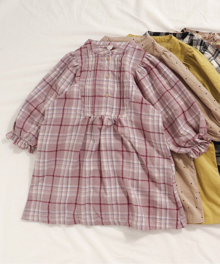 日本 apres les cours - 襯衫領微甜束口長袖洋裝-碎花-海軍藍