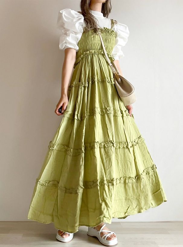 日本 GRL - 法式浪漫滾邊層次吊帶裙/洋裝-藍