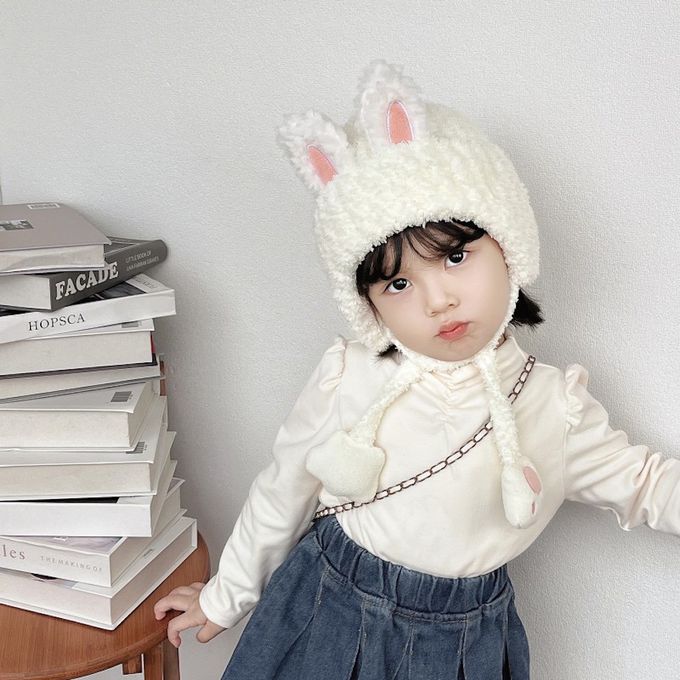 Love, Charlotte - 可愛白色小兔子珊瑚絨保暖帽 (頭圍:50~52cm (3歲+))