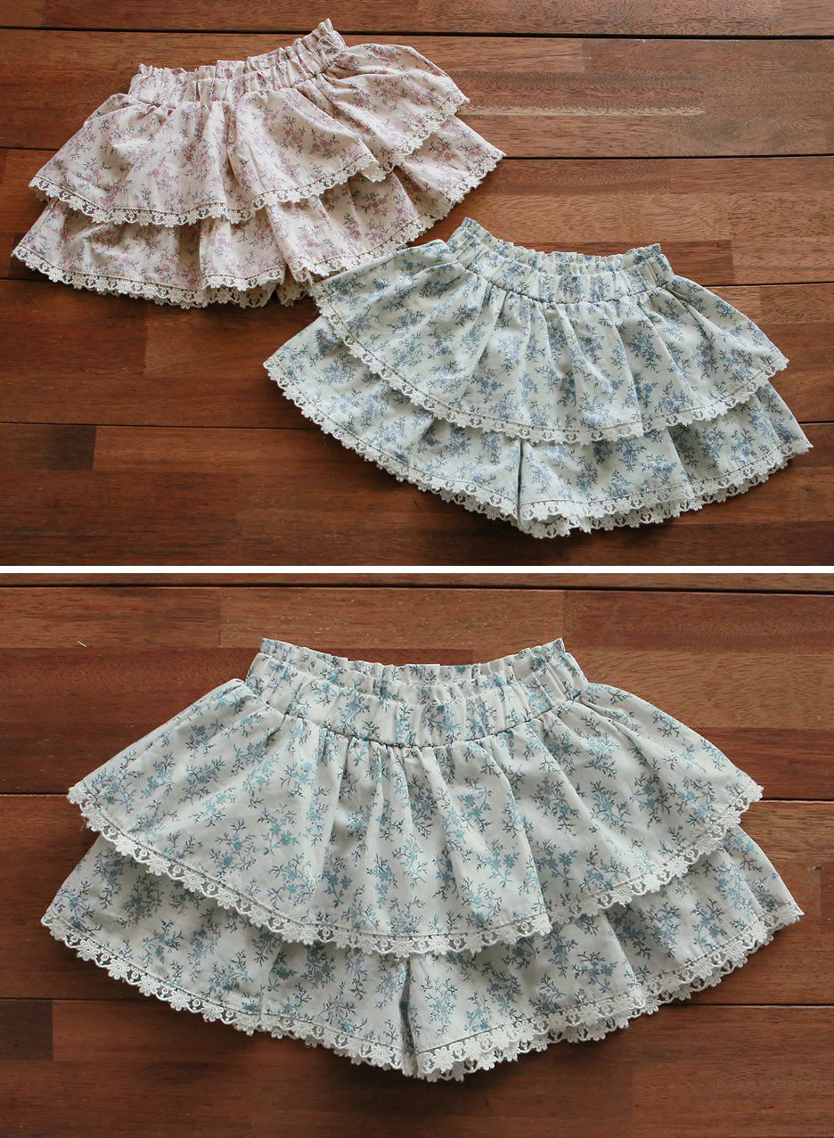 韓國 PuellaFLO - 蕾絲滾邊蛋糕褲裙-藍花