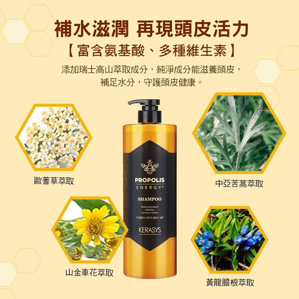 KERASYS可瑞絲 - 蜂膠活力光澤洗髮精-1000ml-3款可選 頭皮調理洗髮精-黃金蜂膠 (單入)-1000ml