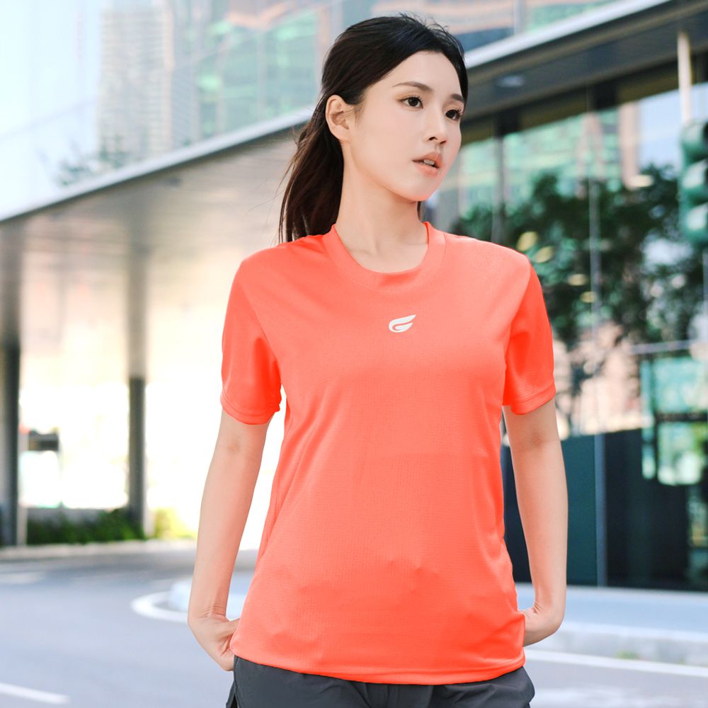 男女盾形速乾排汗衣-短袖款-亮桔(螢光色)