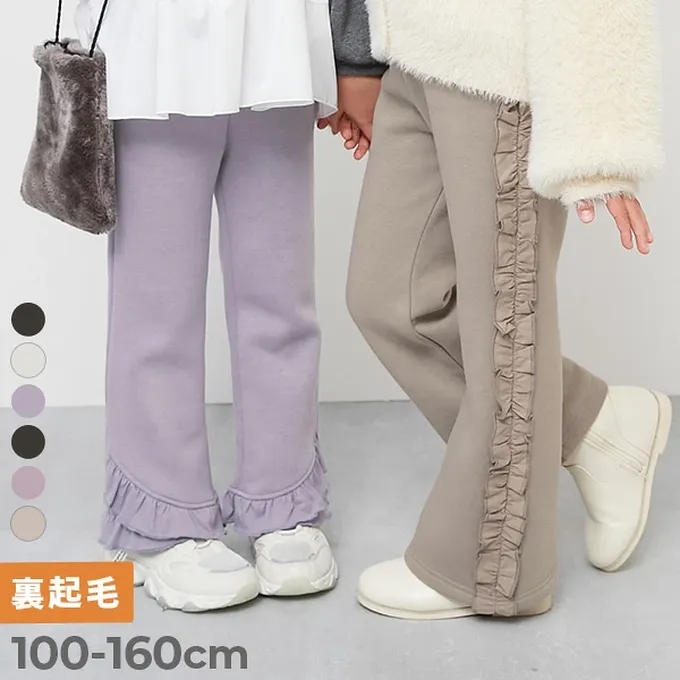 日本 devirock - 可愛設計荷葉邊裏毛長褲-側邊-紫羅蘭