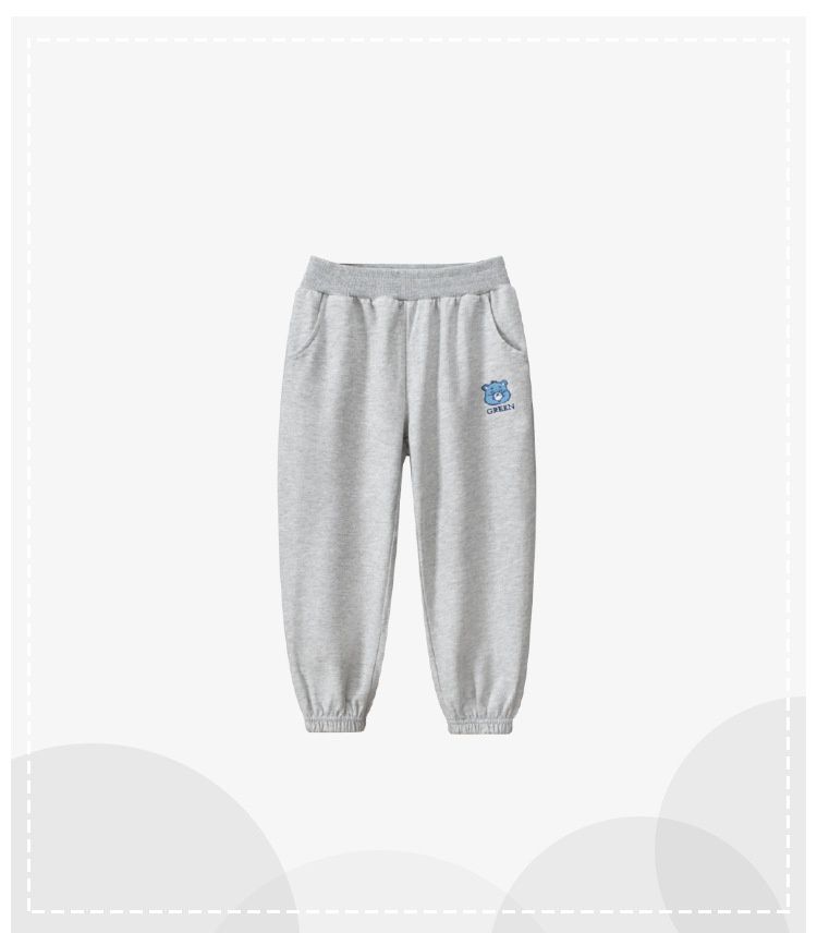 純棉腰鬆緊休閒束口長褲-熊熊-黑色