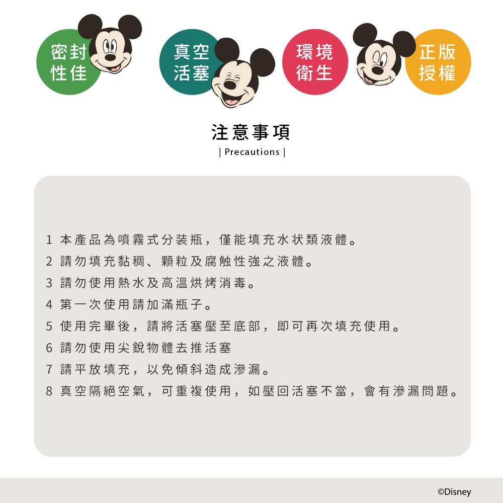 迪士尼 Disney 幾何米奇【藝術幾何】真空分裝噴瓶 旅行用分瓶 噴霧式空瓶 30ml