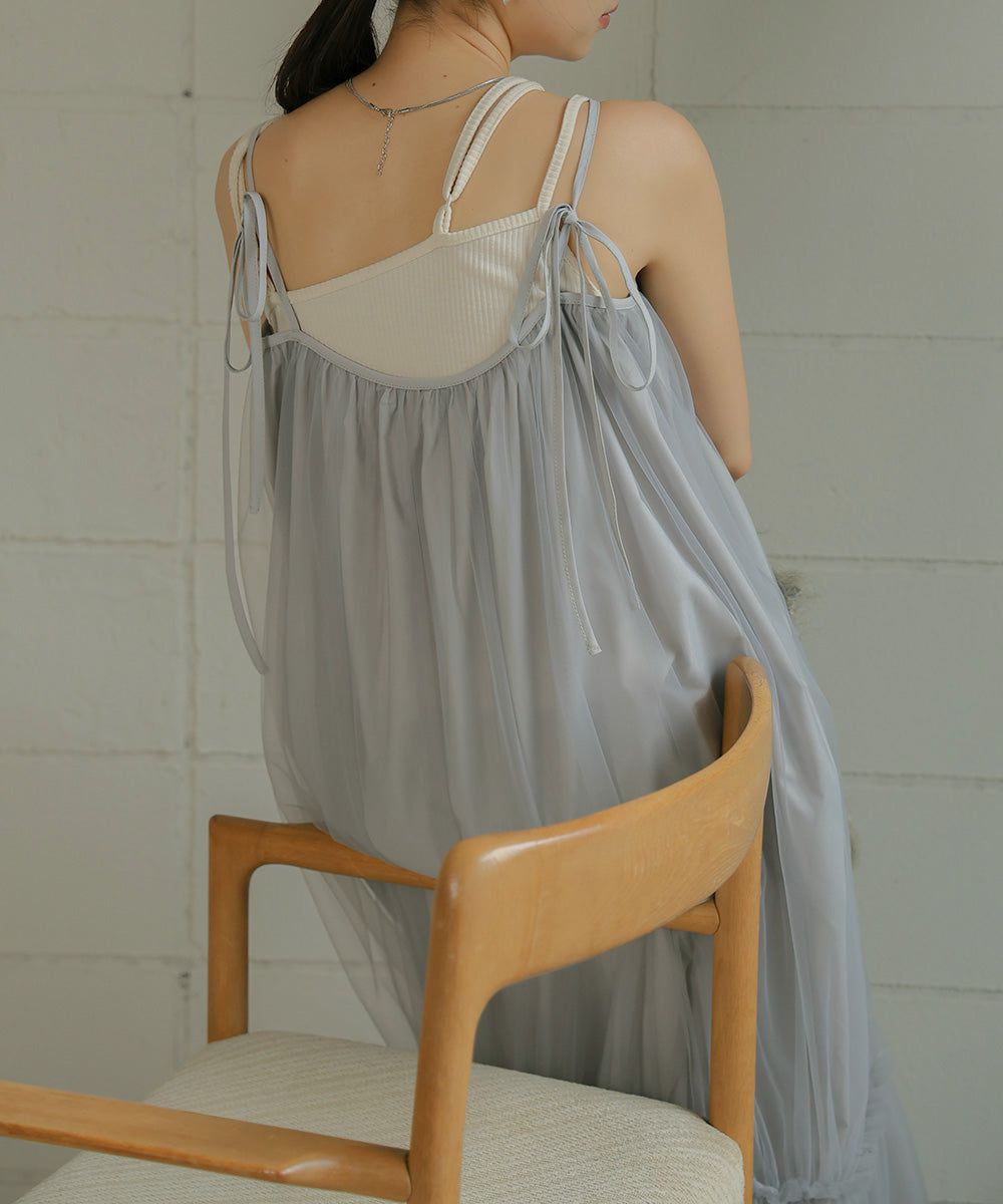 日本 Bab - 夢幻歐根紗拼接吊帶裙-夢幻粉