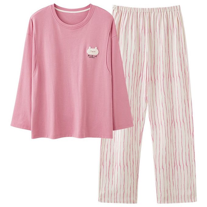 全棉長袖可愛白熊待產哺乳款居家服睡衣套裝