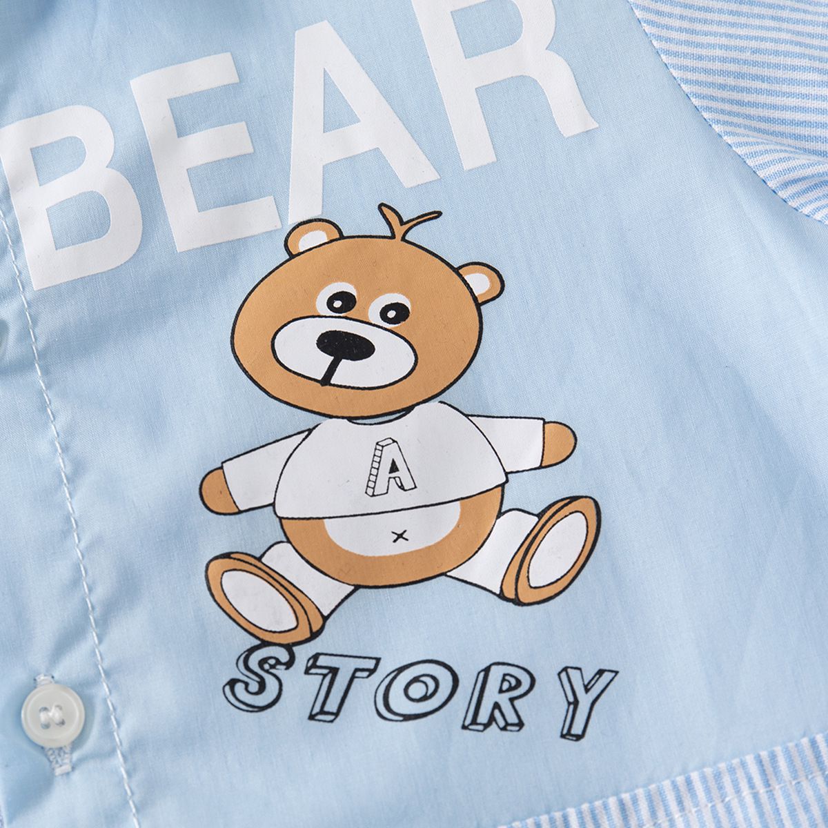 WELLKIDS - 童趣休閒條紋長袖襯衫-熊熊故事-紅色