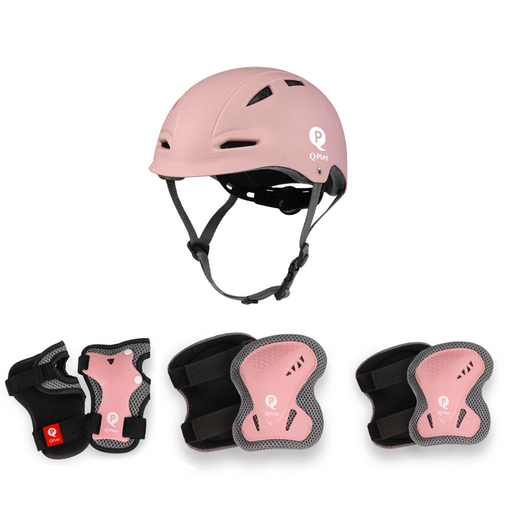 兒童自行車專用頭盔M+護具六件組S-珊瑚粉