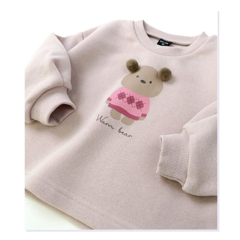 日本 ZOOLAND - 立體熊耳朵裏起毛長袖上衣-象牙