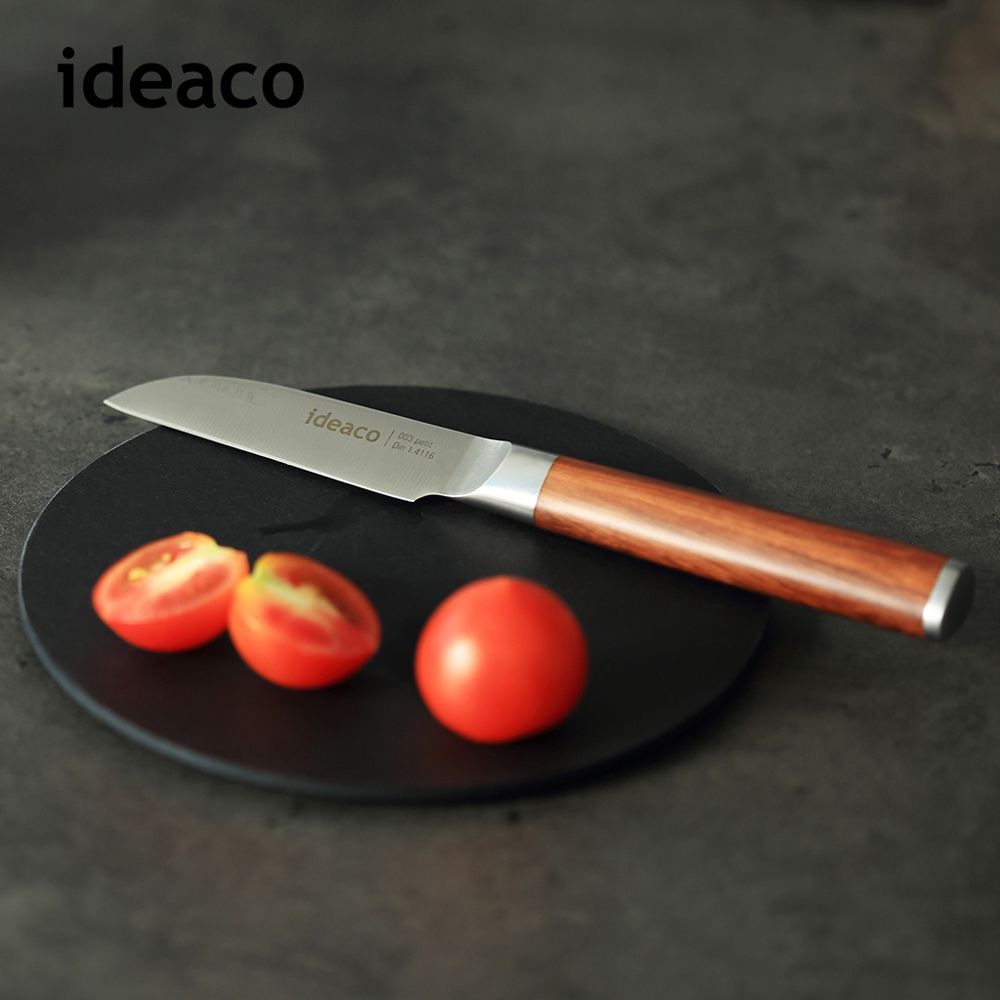 日本IDEACO - 木質風握柄鉬釩鋼小型料理刀(80mm)-櫻桃木紋柄