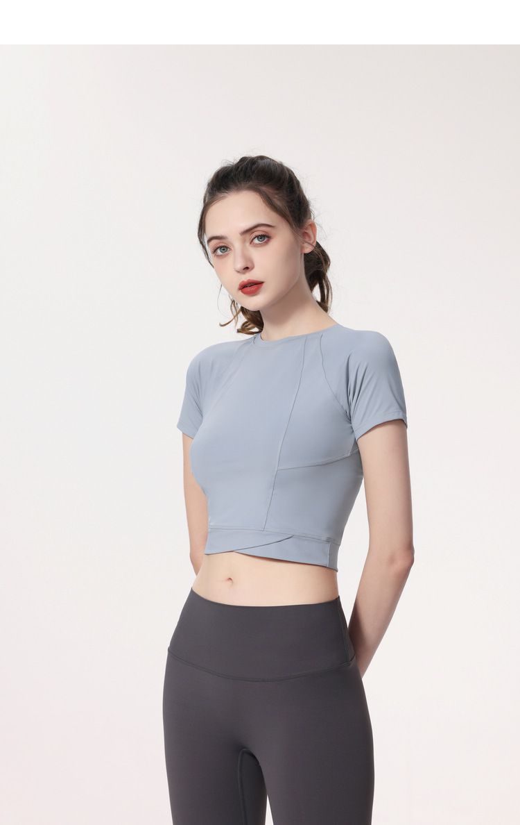 短版緊身速乾短袖運動上衣-黑色