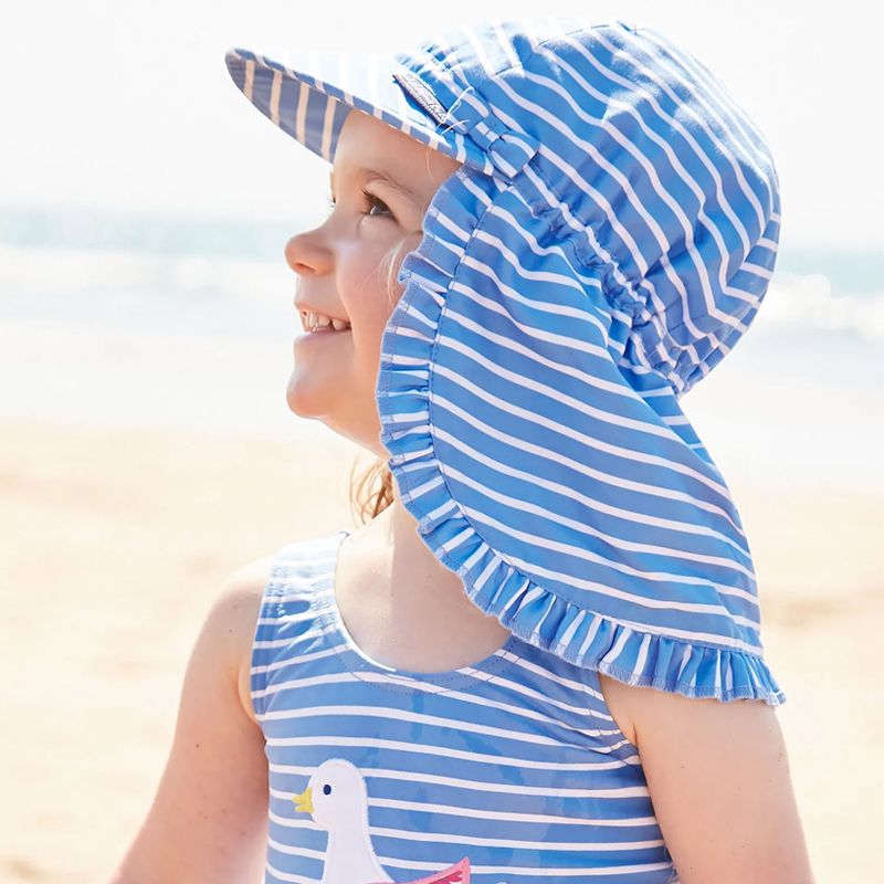 英國 JoJo Maman BeBe - 嬰幼兒/兒童UPF50+防曬護頸遮陽帽-藍白條紋