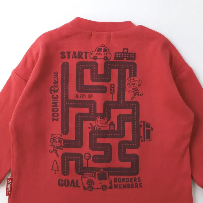 日本 ZOOLAND - 熊熊救援隊 車車印花長袖上衣-消防車-紅