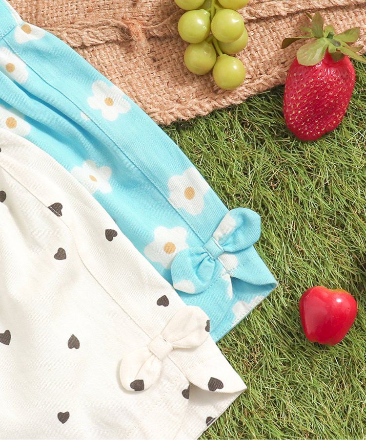 日本 apres les cours - 滿版印花夏天短褲(4分丈)-小花-水藍