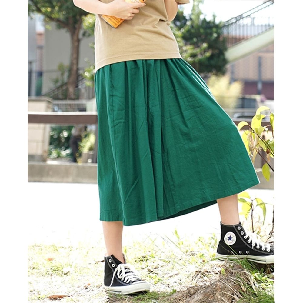 日本 zootie - 麻料舒適寬褲裙-正綠