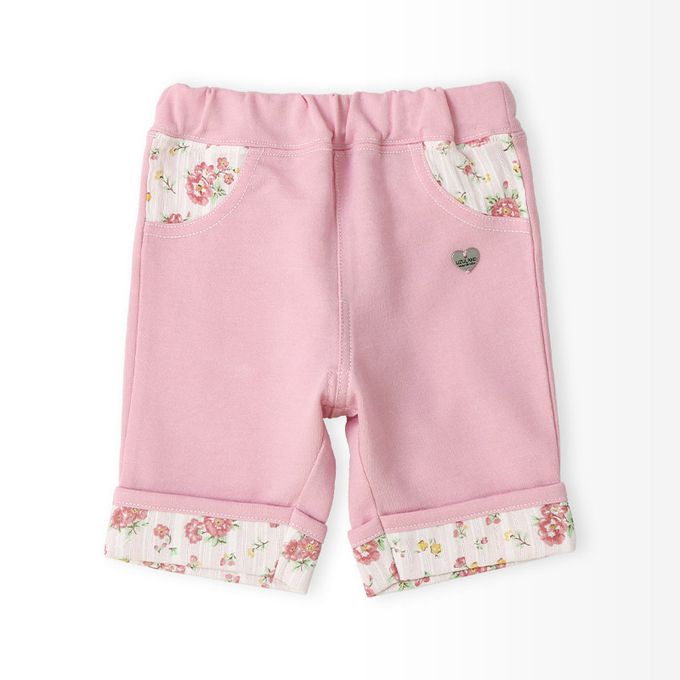 日本 ZOOLAND - 甜美花卉反摺短褲-粉紅