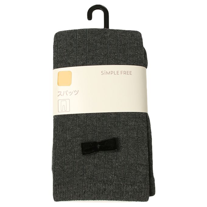 akachan honpo - 緊身褲-天鵝絨蝴蝶結-深灰色