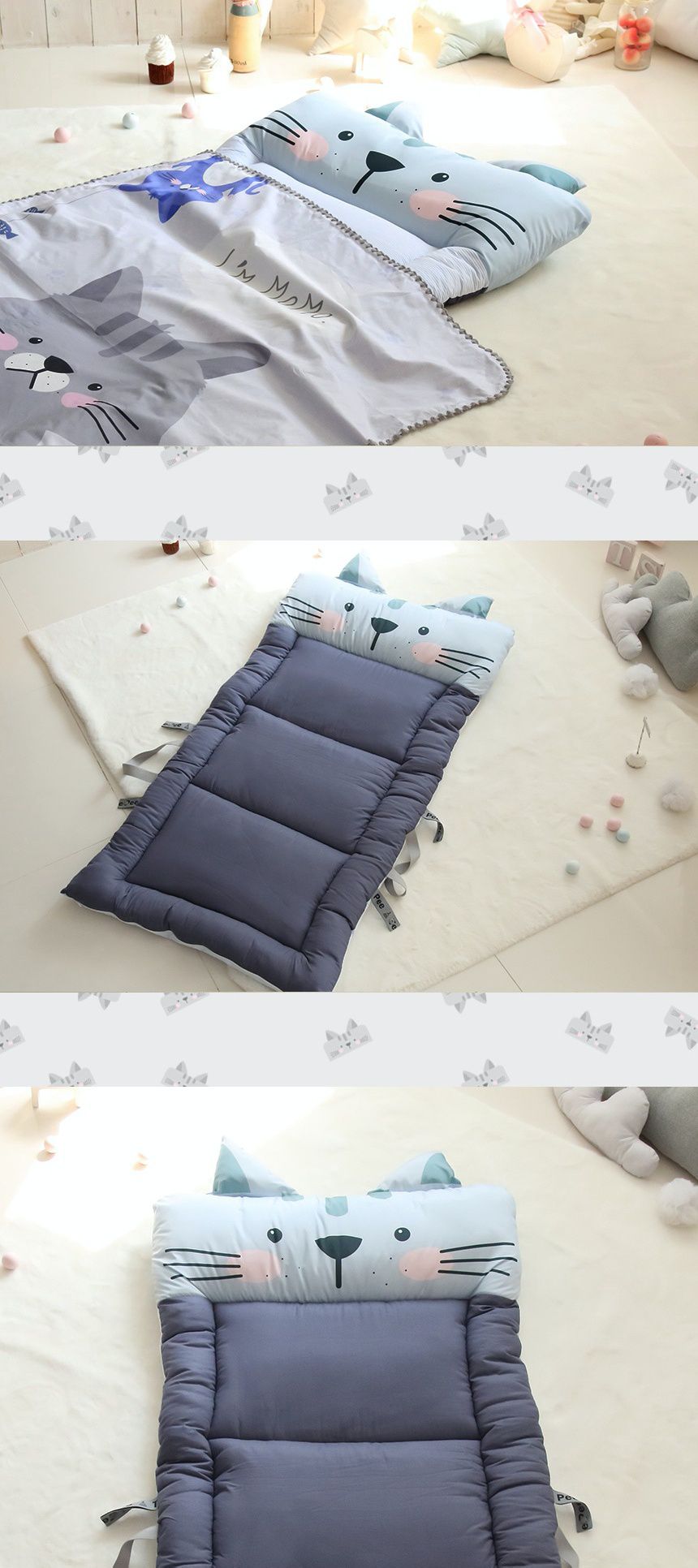 韓國 Teepee - 5CM雙面厚墊兒童睡袋/寢具(無拉鏈)-害羞小貓咪