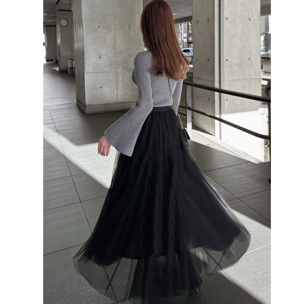 [必收]飄逸顯瘦雙層傘紗裙-經典黑 (M)