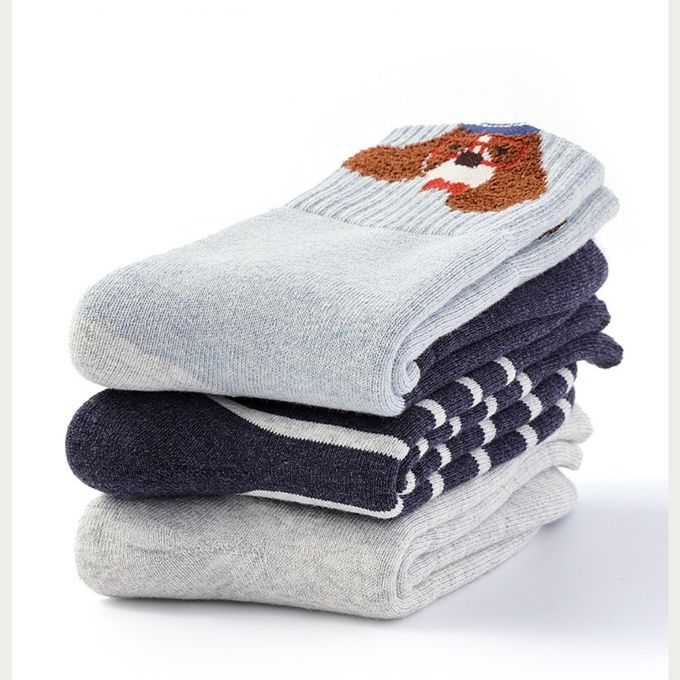 紳士眼鏡狗條紋加厚毛圈中筒棉襪