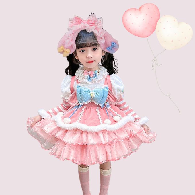 甜美長耳兔短毛絨軟綿綿莉塔蓬裙洋裝送頭箍