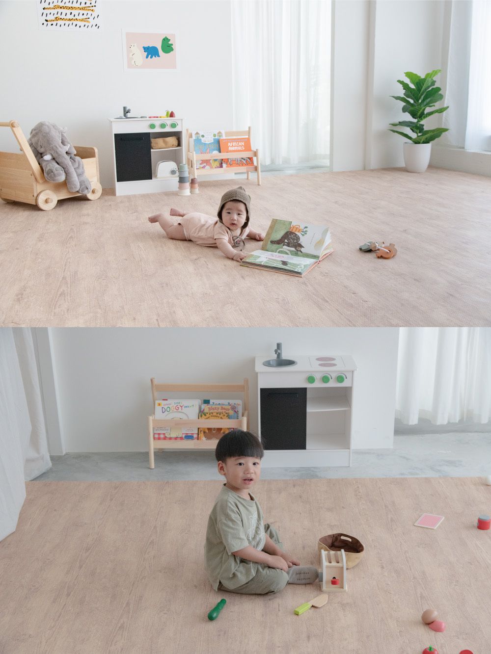 Pato.Pato - 自然系居家木紋色地墊-淺木紋 (50x50x2cm)-1包4片 (附贈邊條x8)