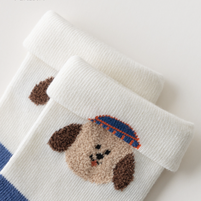love, charlotte - 春秋季開心小狗中筒棉襪-5 雙一組