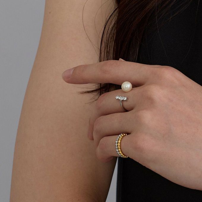 日本 Melody Accessory - [樂天No.1]高雅質感珍珠擁抱戒指-長條