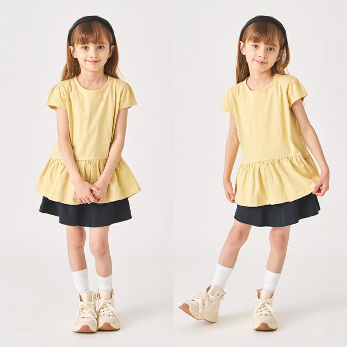 日本 evercloset - 100%棉 層次荷葉衣襬短袖上衣-素面-紫